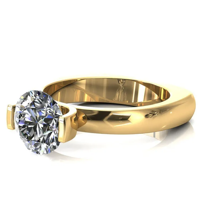 Fire Brilliance Rings Maia Round Center Stone U Gallery Half Bezel Set Euro Shank Solitaire Ring