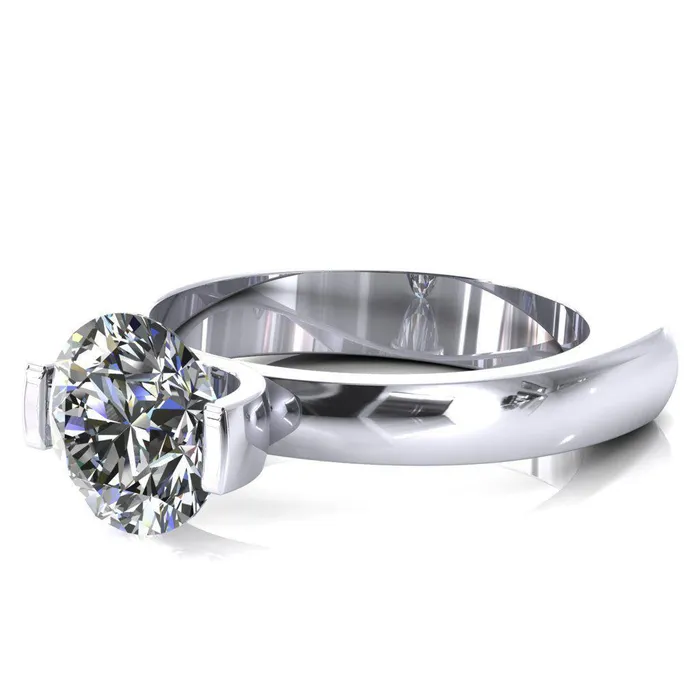 Fire Brilliance Rings Maia Round Center Stone U Gallery Half Bezel Set Euro Shank Solitaire Ring