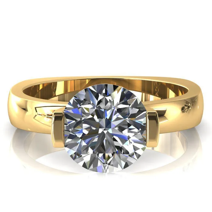 Fire Brilliance Rings Maia Round Center Stone U Gallery Half Bezel Set Euro Shank Solitaire Ring
