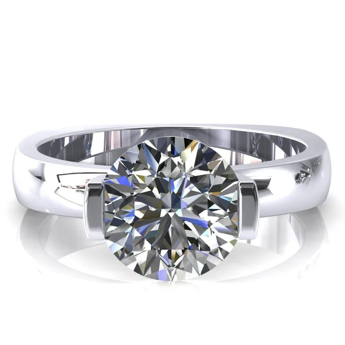 Fire Brilliance Rings Maia Round Center Stone U Gallery Half Bezel Set Euro Shank Solitaire Ring