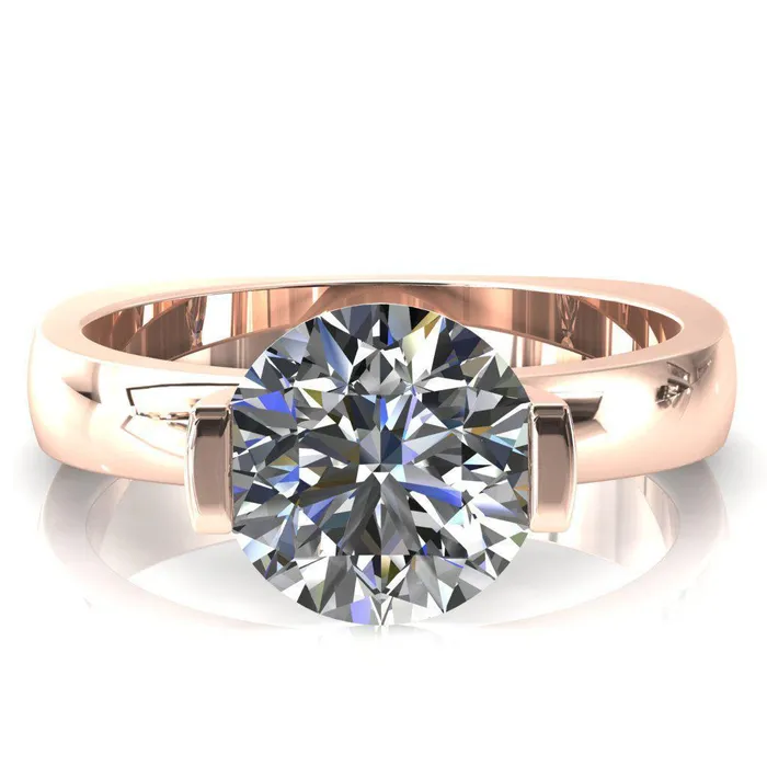 Fire Brilliance Rings Maia Round Center Stone U Gallery Half Bezel Set Euro Shank Solitaire Ring