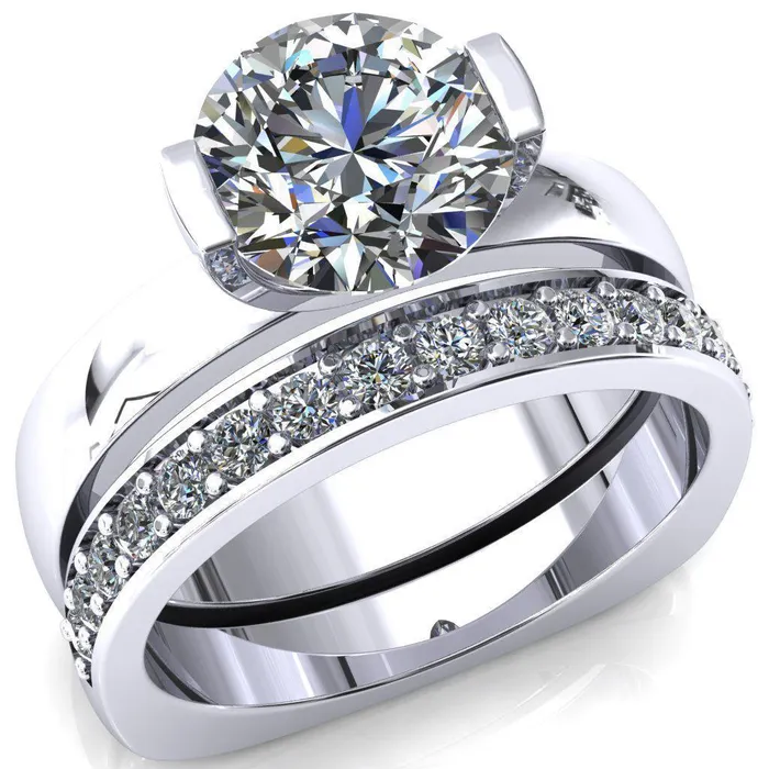 Fire Brilliance Rings Maia Round Center Stone U Gallery Half Bezel Set Euro Shank Solitaire Ring