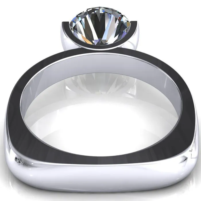 Fire Brilliance Rings Maia Round Center Stone U Gallery Half Bezel Set Euro Shank Solitaire Ring