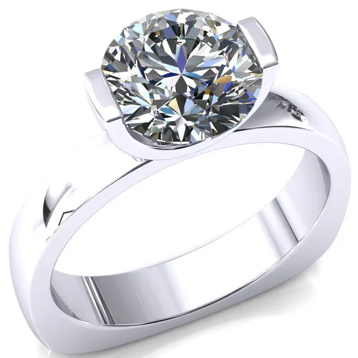 Fire Brilliance Rings Maia Round Center Stone U Gallery Half Bezel Set Euro Shank Solitaire Ring