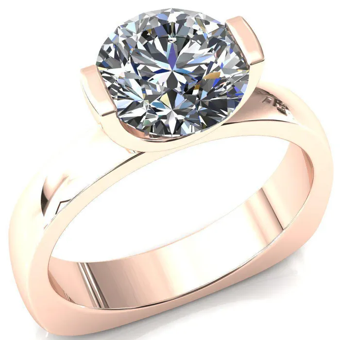 Fire Brilliance Rings Maia Round Center Stone U Gallery Half Bezel Set Euro Shank Solitaire Ring