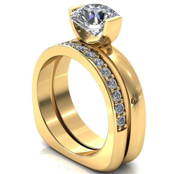 Fire Brilliance Rings Maia Round Center Stone U Gallery Half Bezel Set Euro Shank Solitaire Ring