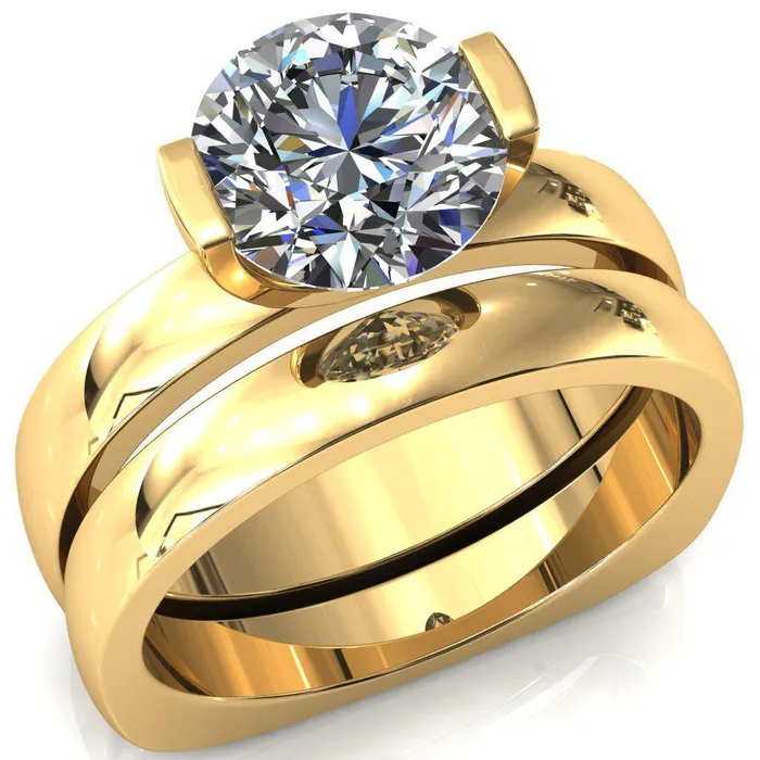 Fire Brilliance Rings Maia Round Center Stone U Gallery Half Bezel Set Euro Shank Solitaire Ring