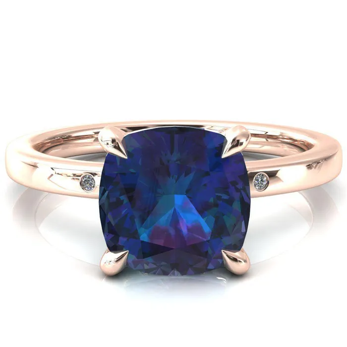 Fire Brilliance Rings Maise Cushion Alexandrite 4 Prong Diamond Accent Engagement Ring