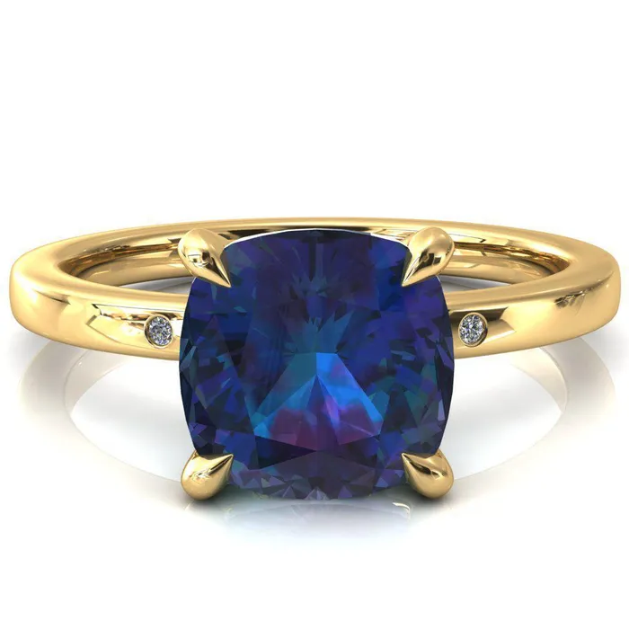 Fire Brilliance Rings Maise Cushion Alexandrite 4 Prong Diamond Accent Engagement Ring