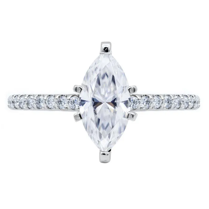Fire Brilliance Rings Marquise Moissanite 6 Prongs Diamond Accent Ice Solitaire Ring Fire Brilliance Rings Marquise Moissanite 6 Prongs Diamond Accent Ice Solitaire Ring