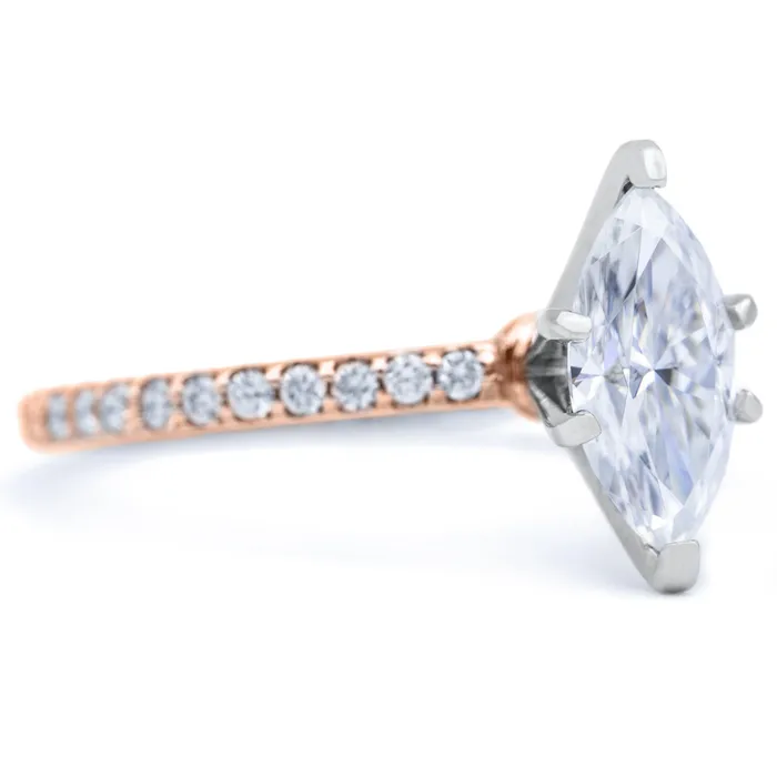 Fire Brilliance Rings Marquise Moissanite 6 Prongs Diamond Accent Ice Solitaire Ring