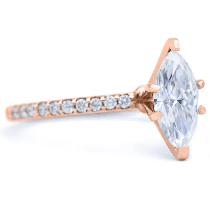 Fire Brilliance Rings Marquise Moissanite 6 Prongs Diamond Accent Ice Solitaire Ring