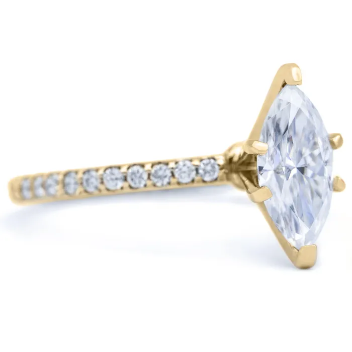 Fire Brilliance Rings Marquise Moissanite 6 Prongs Diamond Accent Ice Solitaire Ring