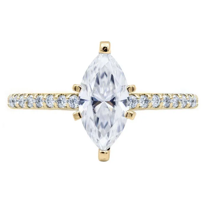Fire Brilliance Rings Marquise Moissanite 6 Prongs Diamond Accent Ice Solitaire Ring