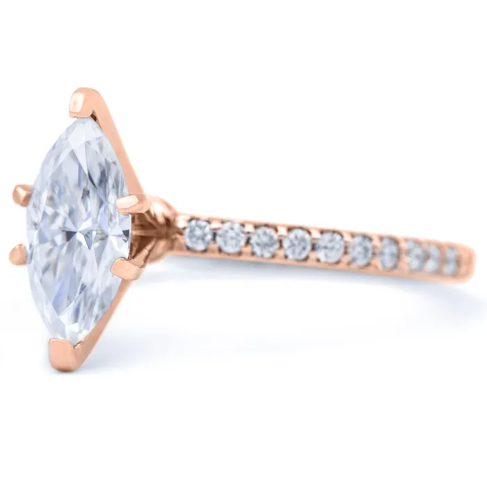 Fire Brilliance Rings Marquise Moissanite 6 Prongs Diamond Accent Ice Solitaire Ring