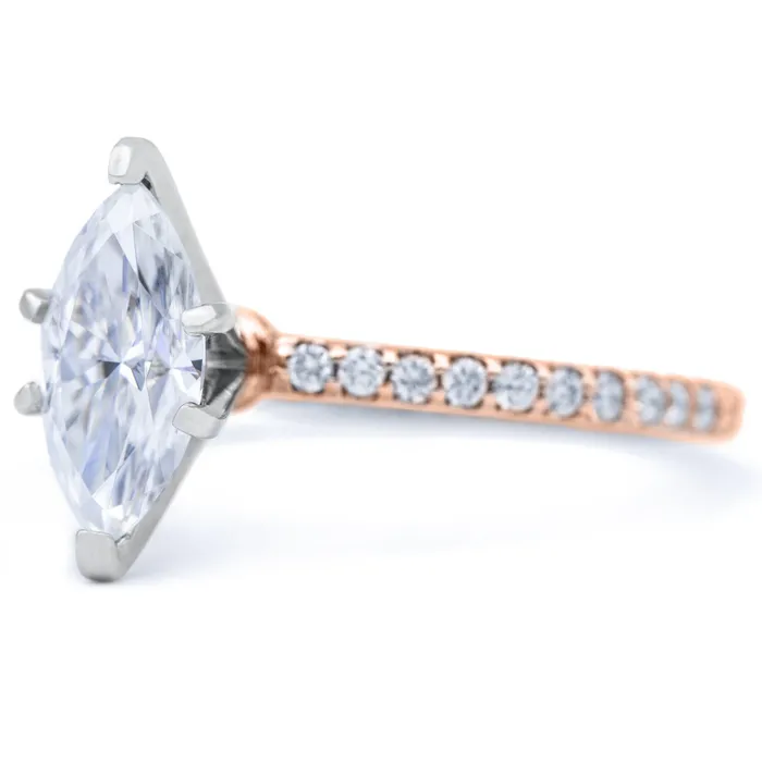Fire Brilliance Rings Marquise Moissanite 6 Prongs Diamond Accent Ice Solitaire Ring