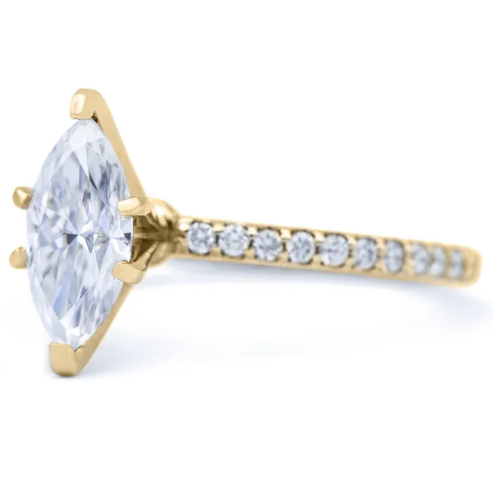 Fire Brilliance Rings Marquise Moissanite 6 Prongs Diamond Accent Ice Solitaire Ring