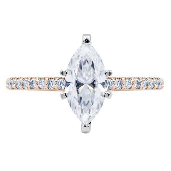 Fire Brilliance Rings Marquise Moissanite 6 Prongs Diamond Accent Ice Solitaire Ring