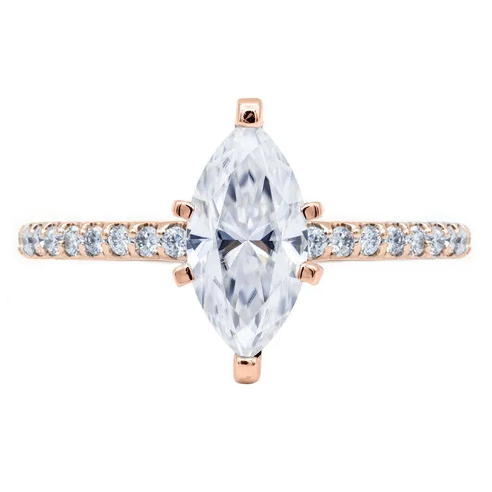 Fire Brilliance Rings Marquise Moissanite 6 Prongs Diamond Accent Ice Solitaire Ring