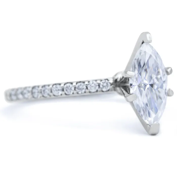 Fire Brilliance Rings Marquise Moissanite 6 Prongs Diamond Accent Ice Solitaire Ring