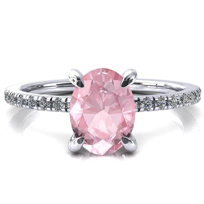 Fire Brilliance Rings Mayeli Oval Pink Sapphire 4 Claw Prong Micro Pave Diamond Sides Engagement Ring Fire Brilliance Rings Mayeli Oval Pink Sapphire 4 Claw Prong Micro Pave Diamond Sides Engagement Ring