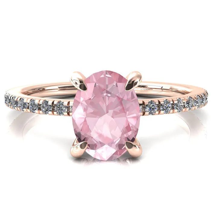 Fire Brilliance Rings Mayeli Oval Pink Sapphire 4 Claw Prong Micro Pave Diamond Sides Engagement Ring