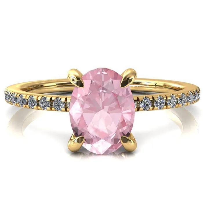 Fire Brilliance Rings Mayeli Oval Pink Sapphire 4 Claw Prong Micro Pave Diamond Sides Engagement Ring