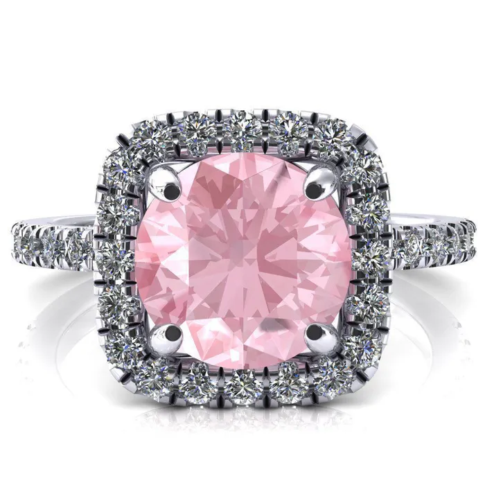 Fire Brilliance Rings Molly Round Pink Sapphire Halo 4 Prong 34 Diamond Eternity Engagement Ring Fire Brilliance Rings Molly Round Pink Sapphire Halo 4 Prong 34 Diamond Eternity Engagement Ring