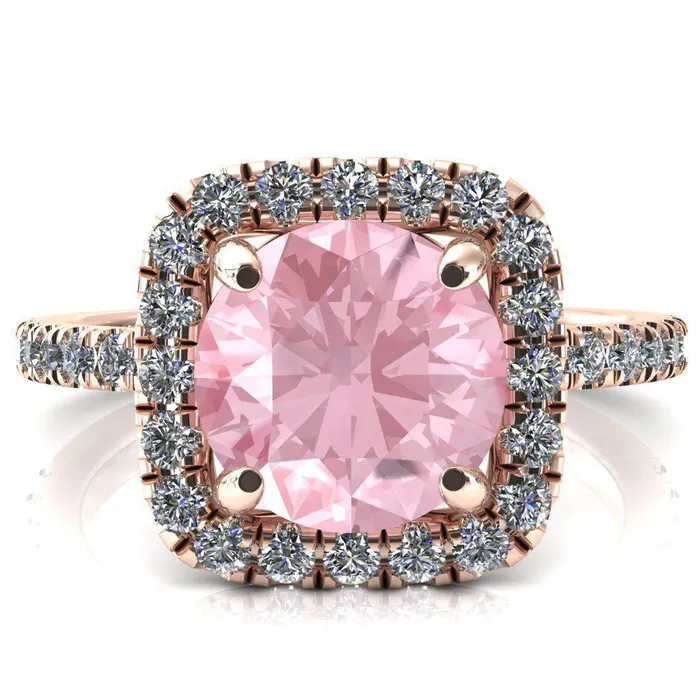 Fire Brilliance Rings Molly Round Pink Sapphire Halo 4 Prong 34 Diamond Eternity Engagement Ring