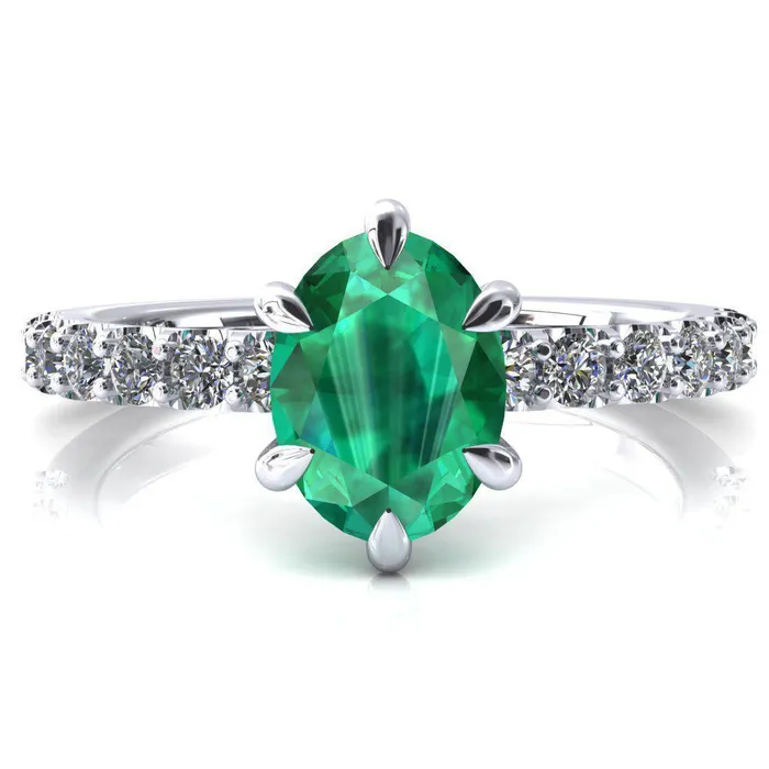 Fire Brilliance Rings Mylene Oval Emerald 6 Prong Sculptural Half Eternity Diamond Engagement Ring Fire Brilliance Rings Mylene Oval Emerald 6 Prong Sculptural Half Eternity Diamond Engagement Ring