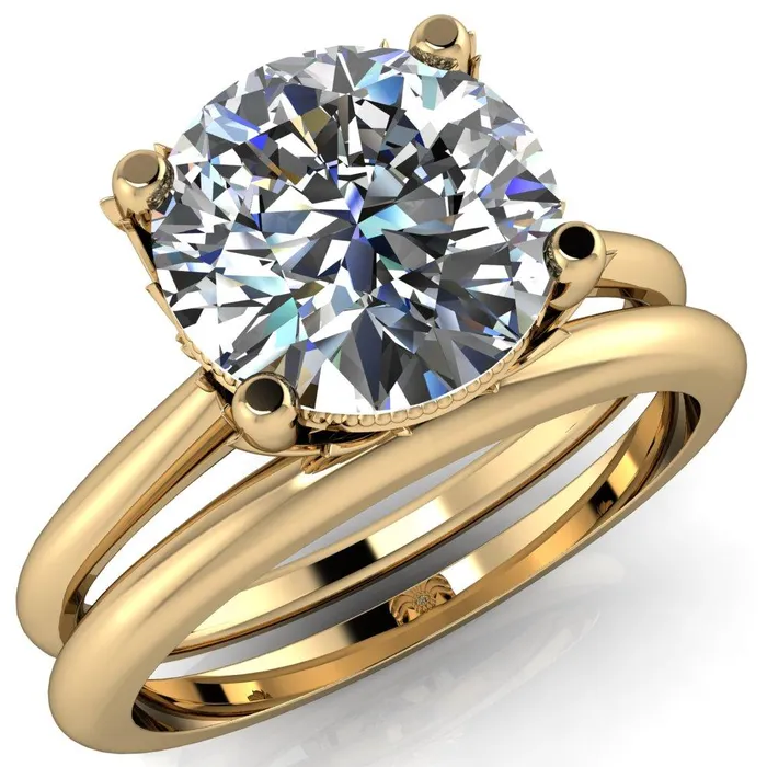 Fire Brilliance Rings Natasha Round Center Stone Phoenix Wings of Fire Basket Ring