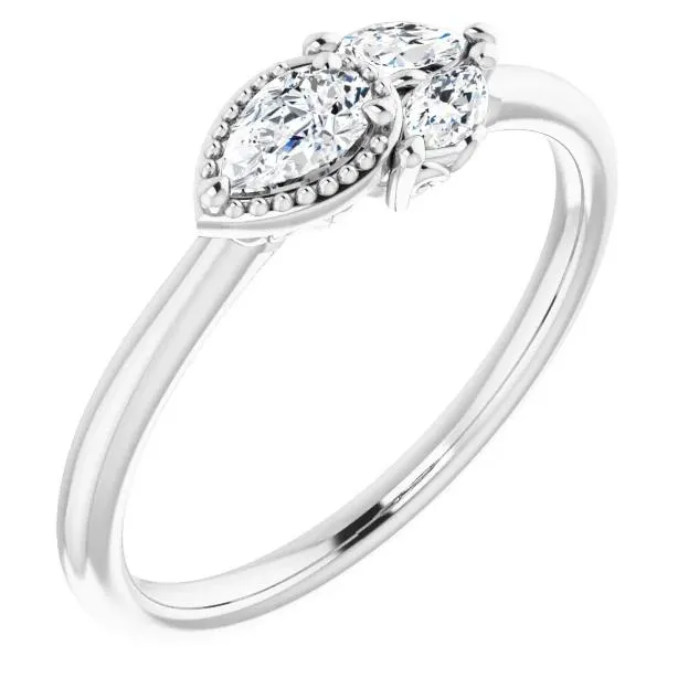 FIRE BRILLIANCE Rings Pear Gemstone Milgrain with Marquise LabGrown Diamond Accent Ring FIRE BRILLIANCE Rings Pear Gemstone Milgrain with Marquise LabGrown Diamond Accent Ring
