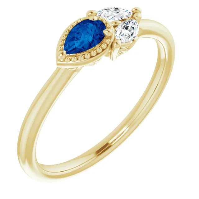 FIRE BRILLIANCE Rings Pear Gemstone Milgrain with Marquise LabGrown Diamond Accent Ring