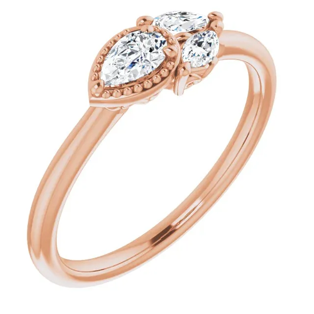 FIRE BRILLIANCE Rings Pear Gemstone Milgrain with Marquise LabGrown Diamond Accent Ring