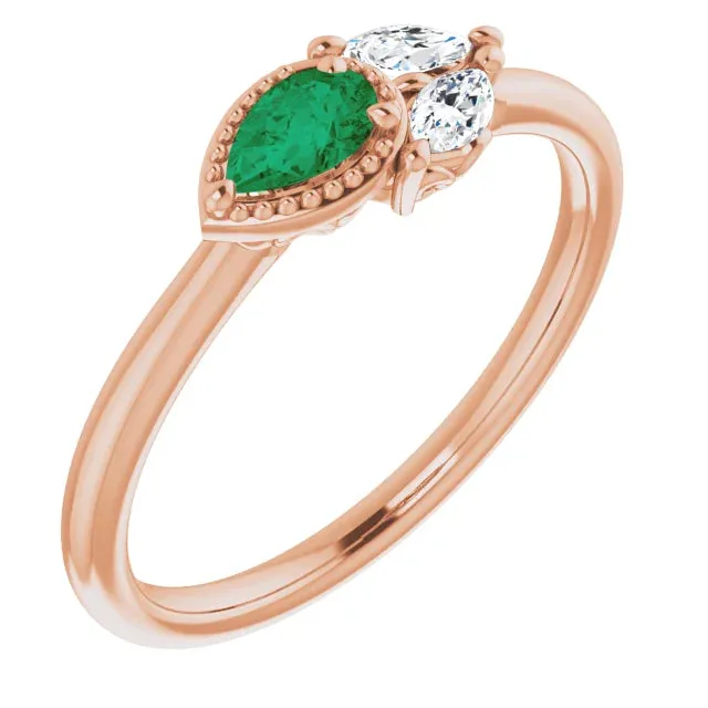 FIRE BRILLIANCE Rings Pear Gemstone Milgrain with Marquise LabGrown Diamond Accent Ring
