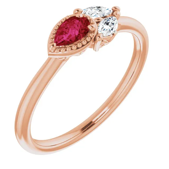 FIRE BRILLIANCE Rings Pear Gemstone Milgrain with Marquise LabGrown Diamond Accent Ring