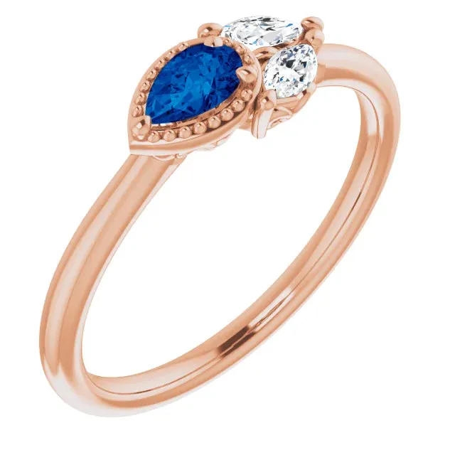 FIRE BRILLIANCE Rings Pear Gemstone Milgrain with Marquise LabGrown Diamond Accent Ring