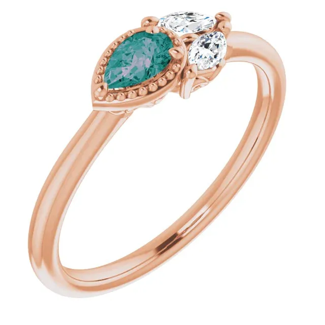 FIRE BRILLIANCE Rings Pear Gemstone Milgrain with Marquise LabGrown Diamond Accent Ring