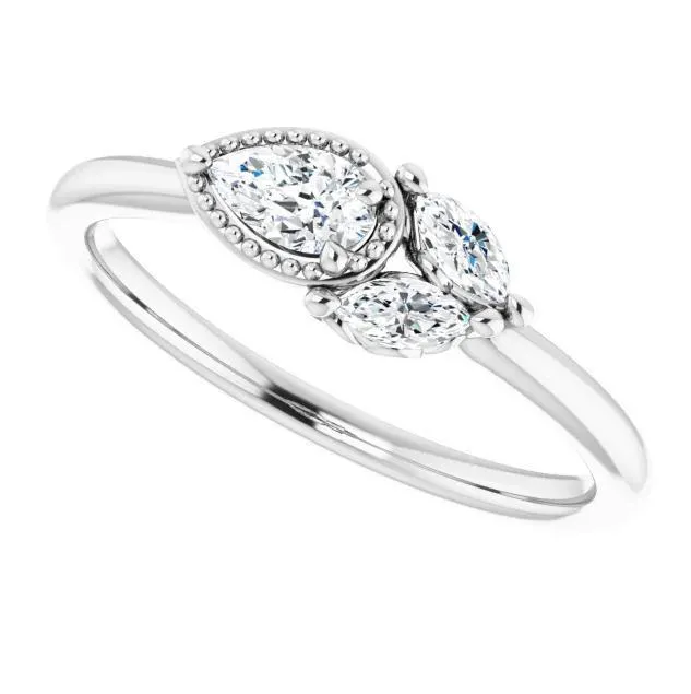 FIRE BRILLIANCE Rings Pear Gemstone Milgrain with Marquise LabGrown Diamond Accent Ring