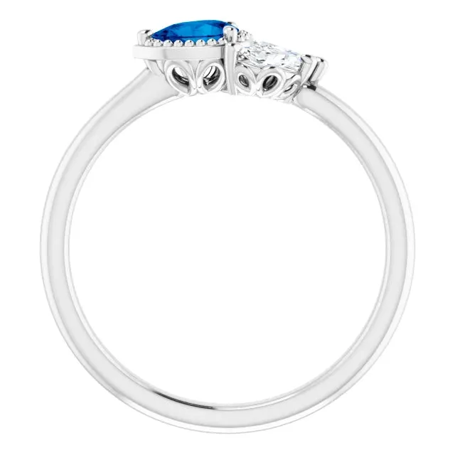 FIRE BRILLIANCE Rings Pear Gemstone Milgrain with Marquise LabGrown Diamond Accent Ring
