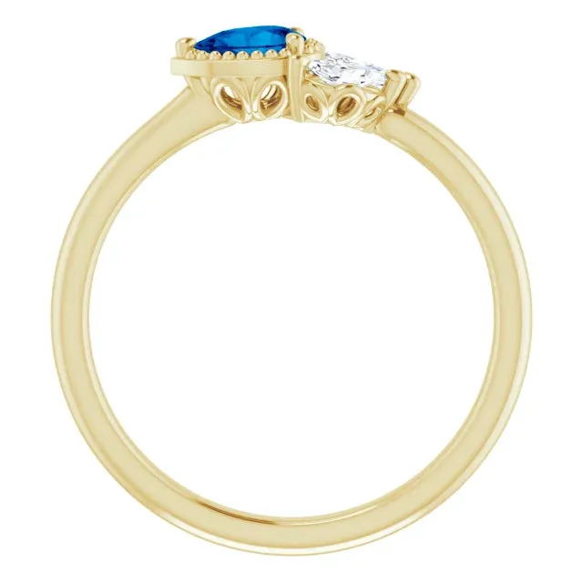 FIRE BRILLIANCE Rings Pear Gemstone Milgrain with Marquise LabGrown Diamond Accent Ring