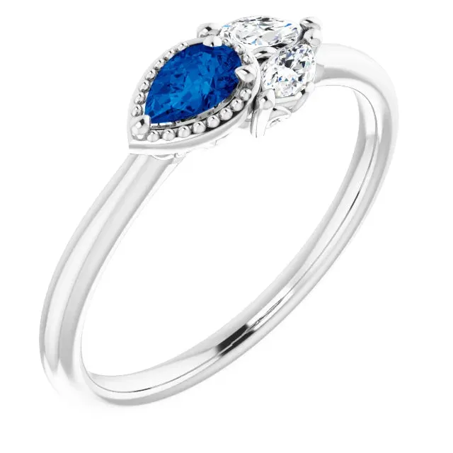 FIRE BRILLIANCE Rings Pear Gemstone Milgrain with Marquise LabGrown Diamond Accent Ring