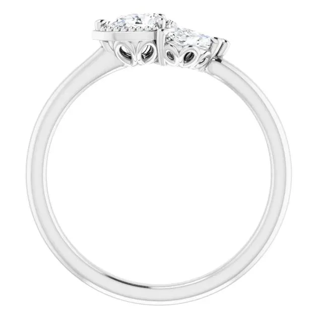 FIRE BRILLIANCE Rings Pear Gemstone Milgrain with Marquise LabGrown Diamond Accent Ring
