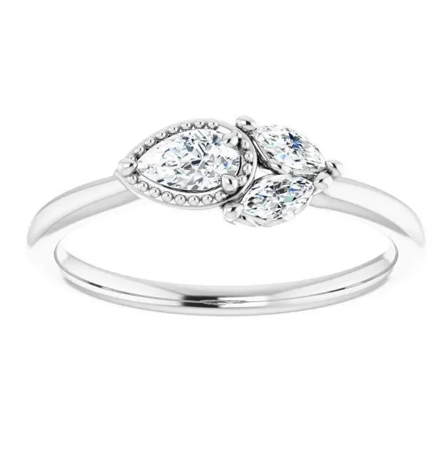 FIRE BRILLIANCE Rings Pear Gemstone Milgrain with Marquise LabGrown Diamond Accent Ring