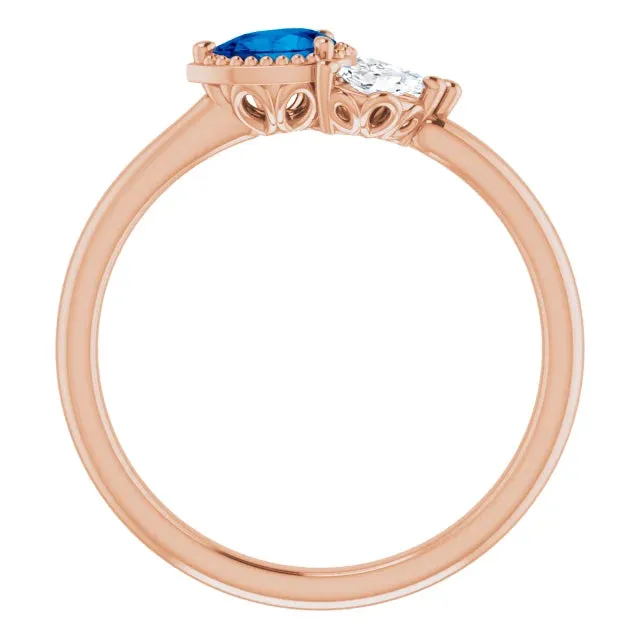FIRE BRILLIANCE Rings Pear Gemstone Milgrain with Marquise LabGrown Diamond Accent Ring