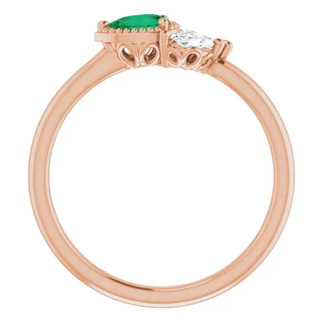 FIRE BRILLIANCE Rings Pear Gemstone Milgrain with Marquise LabGrown Diamond Accent Ring