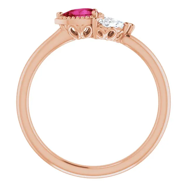 FIRE BRILLIANCE Rings Pear Gemstone Milgrain with Marquise LabGrown Diamond Accent Ring