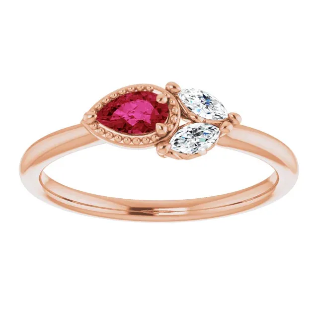 FIRE BRILLIANCE Rings Pear Gemstone Milgrain with Marquise LabGrown Diamond Accent Ring