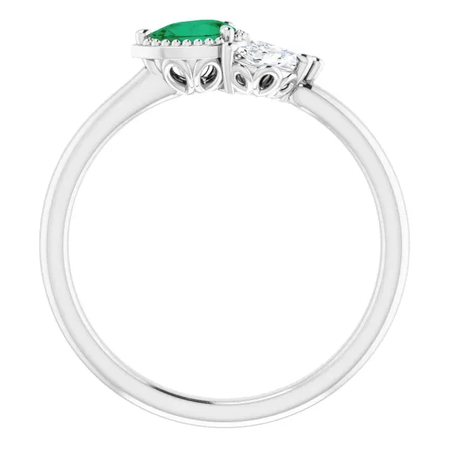 FIRE BRILLIANCE Rings Pear Gemstone Milgrain with Marquise LabGrown Diamond Accent Ring