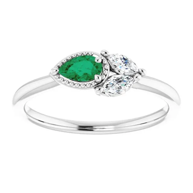 FIRE BRILLIANCE Rings Pear Gemstone Milgrain with Marquise LabGrown Diamond Accent Ring
